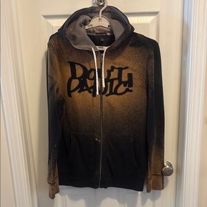 Banana Republic Black and Gold Zip-Up Hoodie “Don’t Panic” Medium Zippered